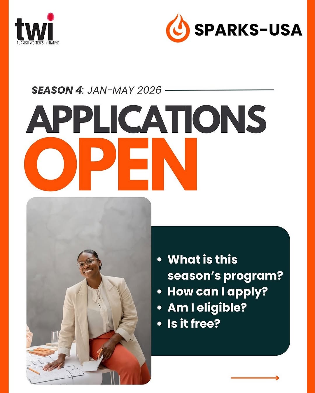💫 Applications for Season 4 of the Sparks-USA Leadership Development Program for Multicultural Women will open November 2025!

ℹ️  Info session: December 3rd, 6-7pm PST on Zoom

If you’re an international student or multicultural woman building your life and career in the U.S., this program was made for you.

Over 15 transformative weeks, you’ll be guided by inspiring mentors and professionals who’ll help you:
✨ Discover your strengths and purpose
✨ Lead with confidence and authenticity
✨ Navigate cultural and career transitions
✨ Build a support network that truly sees you

You’ll finish the program equipped with the mindset, tools, and confidence to navigate your new environment with clarity and purpose.

📆 Season 4: January – May 2026
📍 Online + optional gatherings in Orange County, CA
🎓 Free for selected participants

Learn more information and apply here: https://nurcanensari.com/applications-for-the-sparks-usa-2026/

#SparksUSA #WomenInLeadership #CareerGrowth #Mentorship #WomenEmpowerment